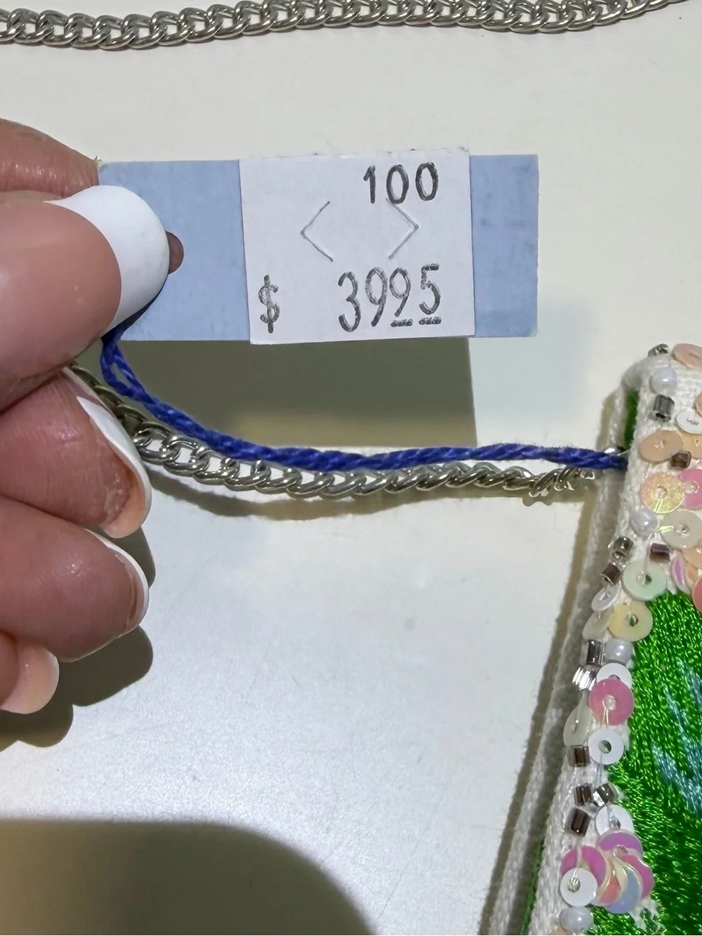 NWT Ford & Crew Tropical Palm Leaf Embroidered Sequin Envelope Clutch With Chain